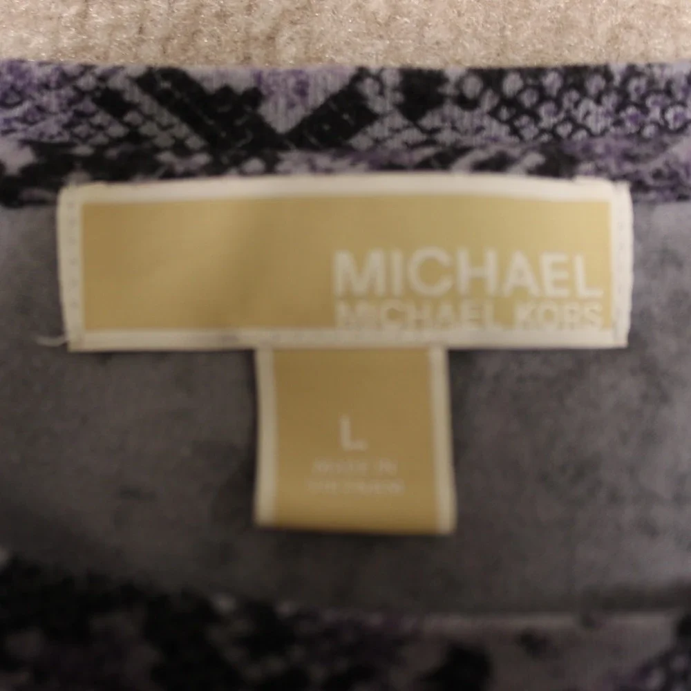 Michael Kors Purple Snakeskin Print Rhinestone MK Logo Long Sleeve Top Large